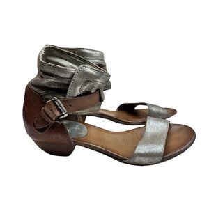 Miz Mooz Ankle Strap Leather Silver/Tan Sandals Sz 39